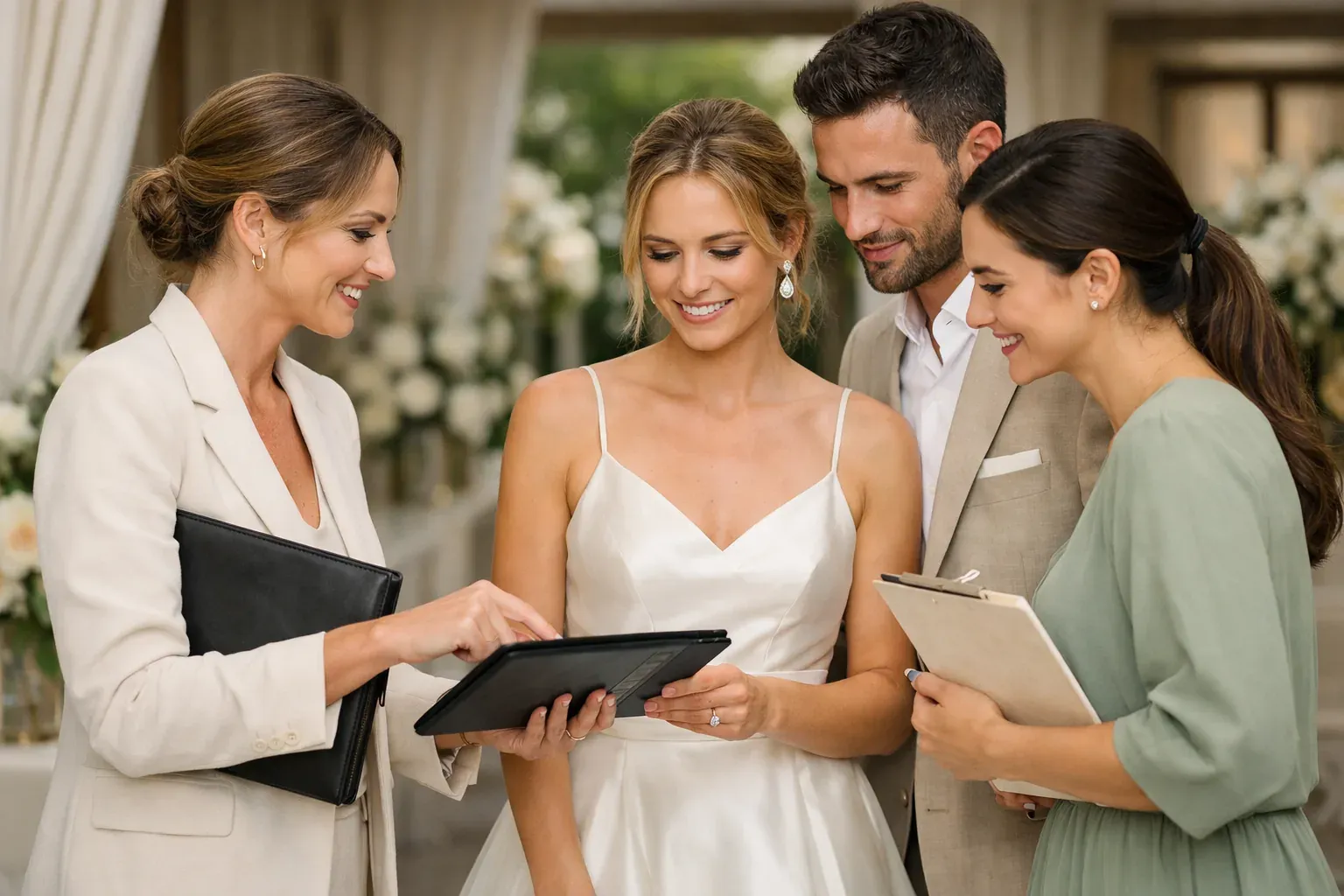 Transferencia de información entre partner y equipo de boda en revisión operativa.